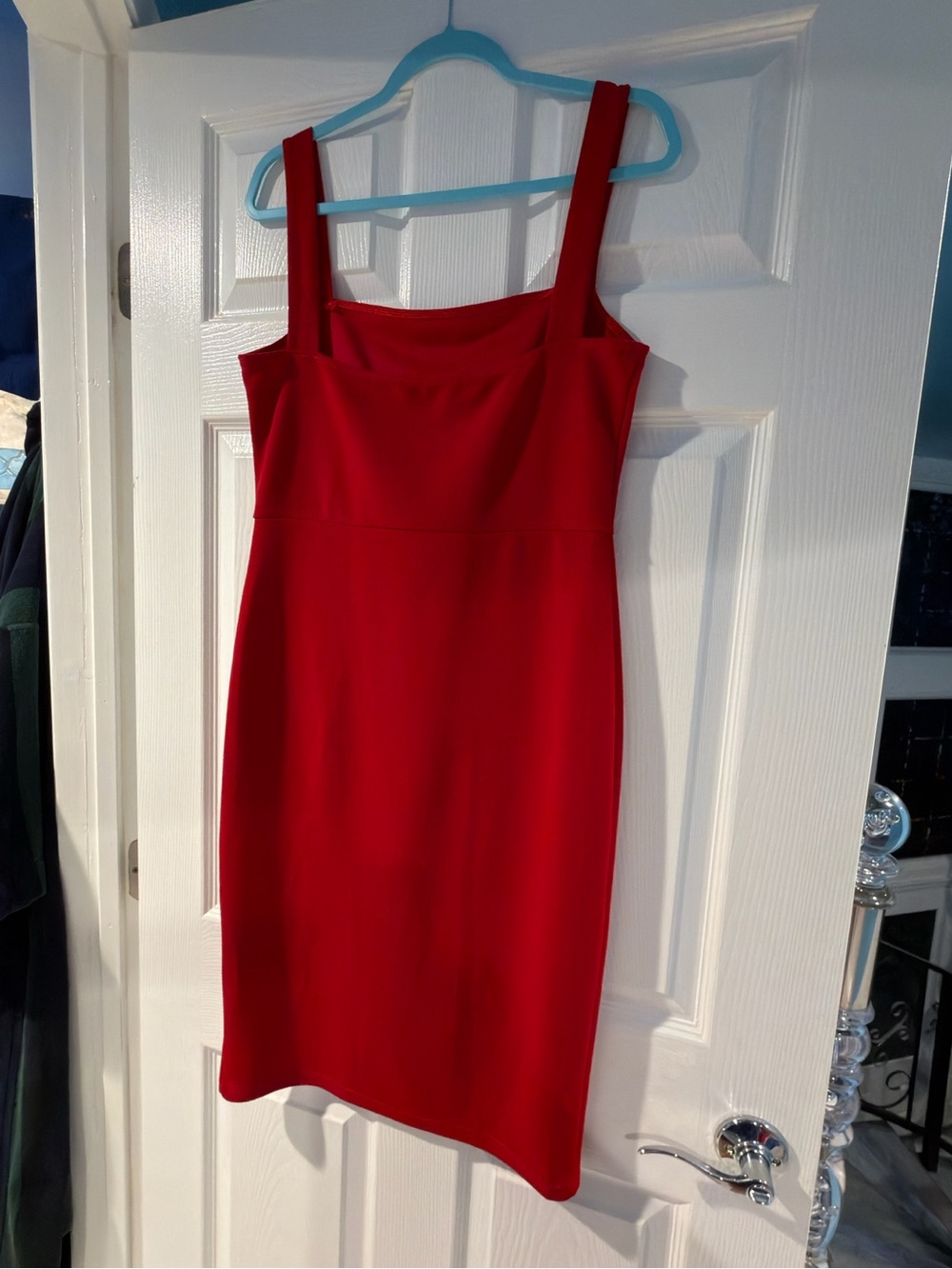 SHEIN Red Square-Neck Mini Sheath Dress
